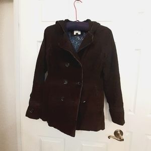 Sonoma Life+Style Women's Size S Brown Corduroy Hooded Double Breasted Jacket